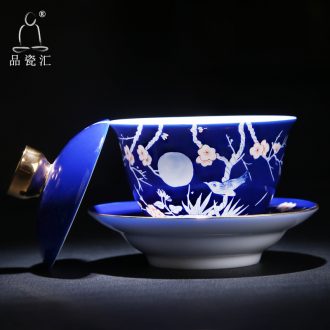 The Product porcelain sink pure manual only three tureen single CPU ji under the blue glaze color blue and white porcelain bowl tea set