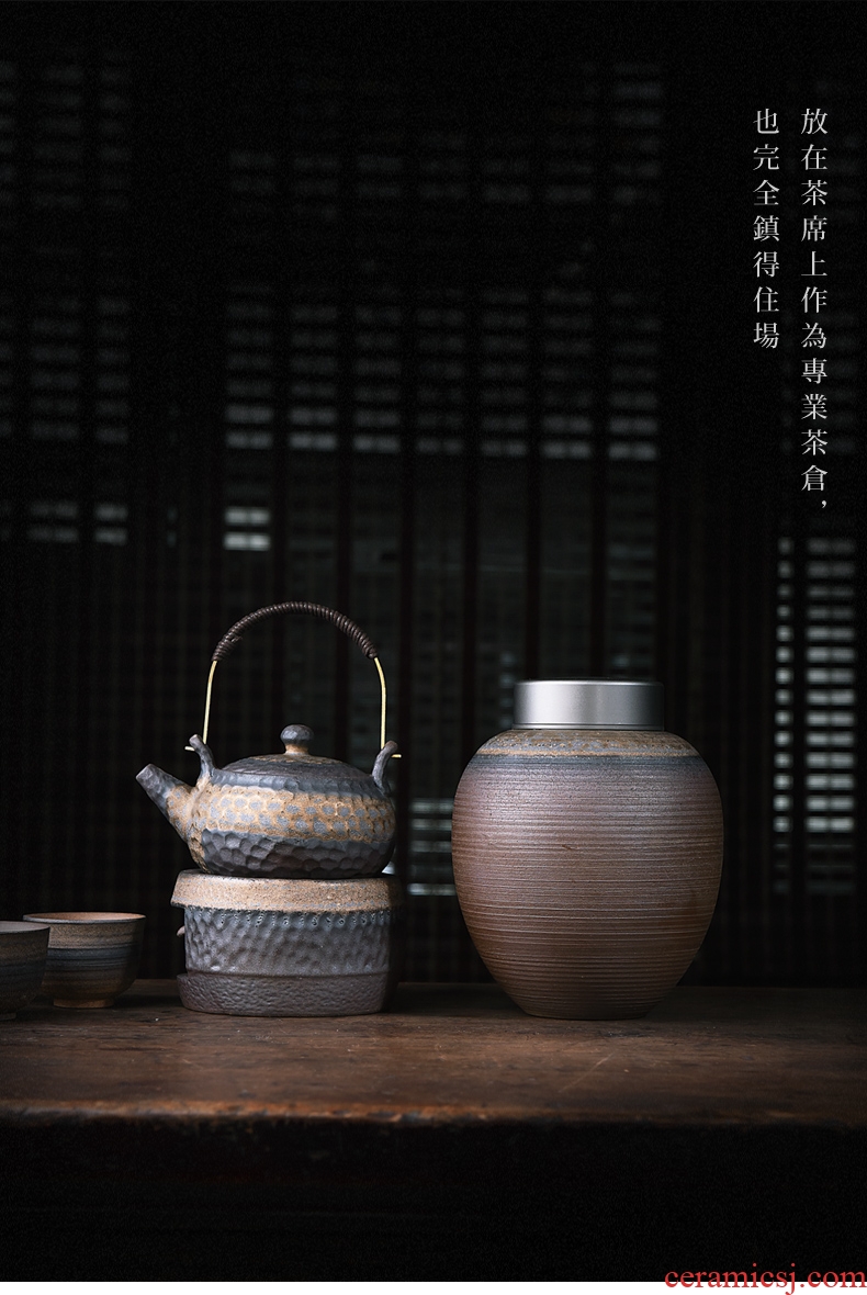 Coarse pottery tea pot sealed cover gold iron glaze ceramic firewood household size storage tank tea pot
