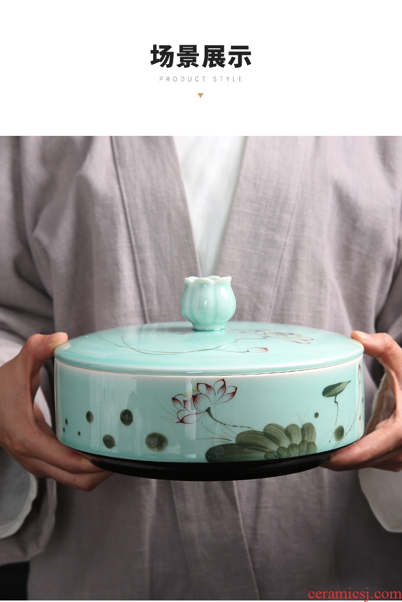 Auspicious edge hand - made ceramic tea cake tin puer tea caddy fixings box celadon pot home 357 grams of large white tea cake