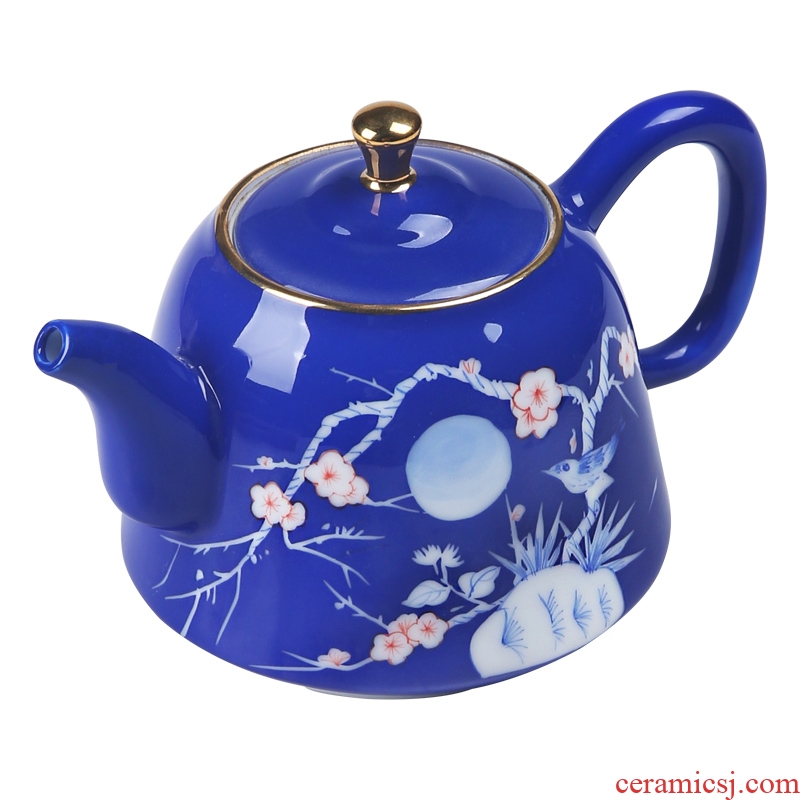 The Product under glaze color blue and white porcelain remit blue teapot pure manual hand - made home portable teapot ceramic kung fu tea set