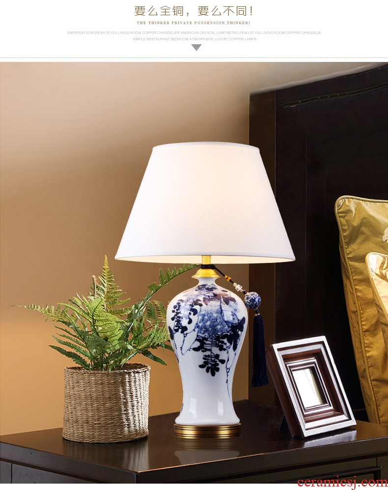 New Chinese style full copper light key-2 luxury jingdezhen ceramic desk lamp villa clubhouse sitting room adornment of bedroom the head of a bed, hand - made works
