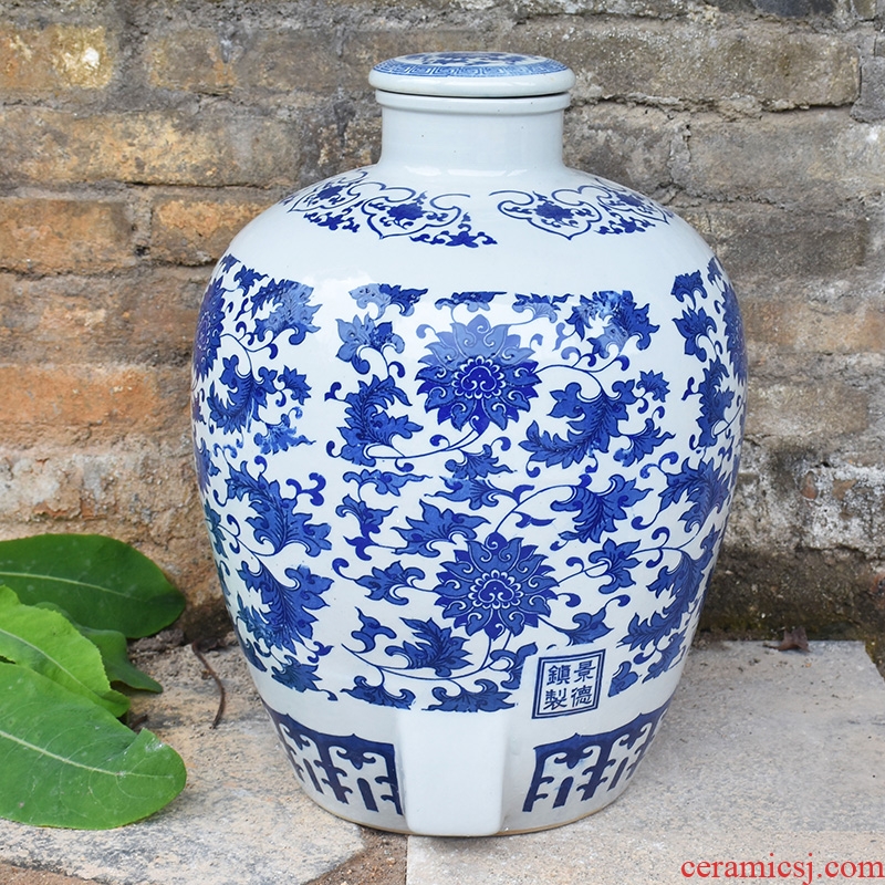 Jingdezhen porcelain ceramic jars 10 jins with leading sealed 50 kg mercifully it archaize empty wine bottle of wine