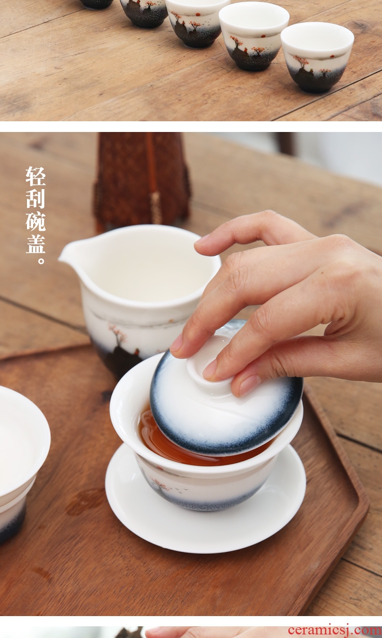 The Product porcelain collect kung fu tea set jade kilns changes China wind landscape zen ceramic three tureen tea cups