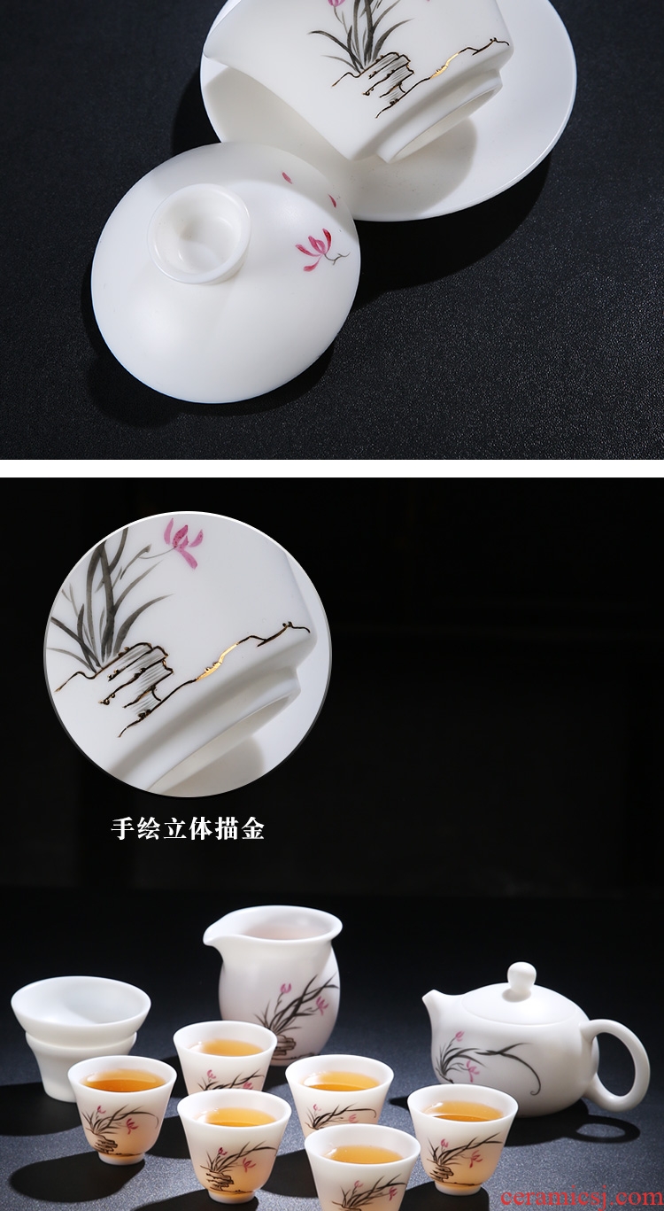 Kung fu tea set travel portable office small household whole dehua ceramic whiteware hand - made a pot of tea cups