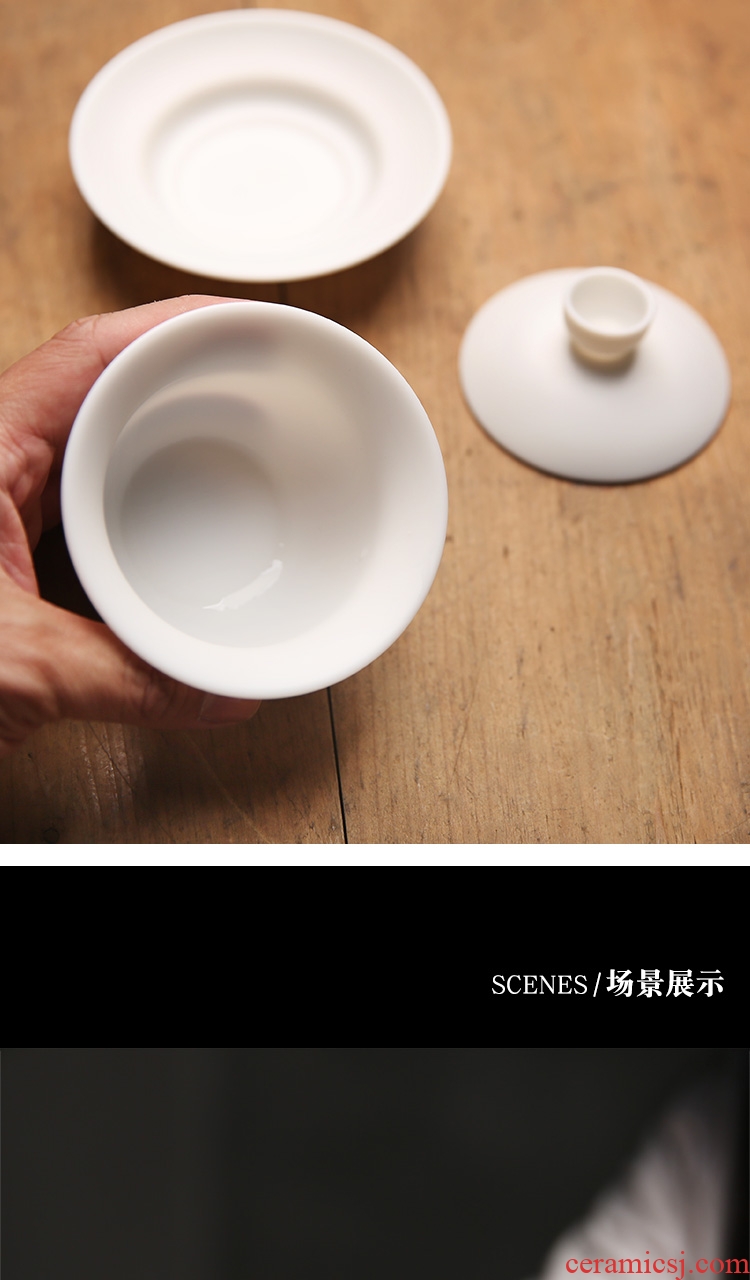 Goods only three tureen large tea cup suet jade porcelain remit dehua white porcelain single ceramic tea set home to bowl