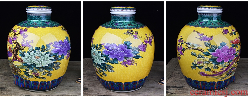 Jingdezhen ceramic jars home 10 jins hip archaize colored enamel mercifully it 20 jins of Chinese seal wine jar