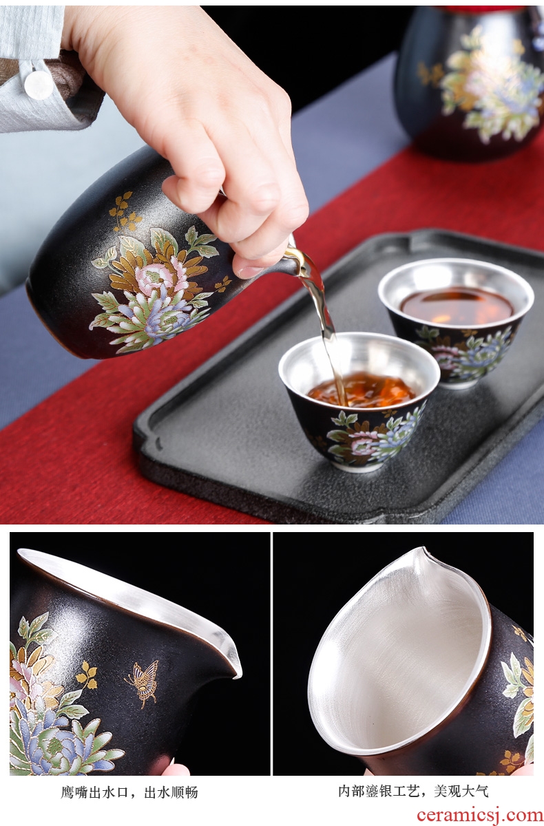 Jingdezhen tea set home tasted silver gilding kung fu tea tureen ceramic cups tea art office Chinese style restoring ancient ways