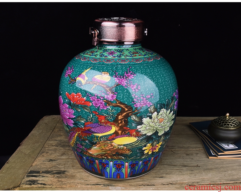 Jingdezhen ceramic jars home 10 jins hip archaize colored enamel mercifully it 20 jins of Chinese seal wine jar