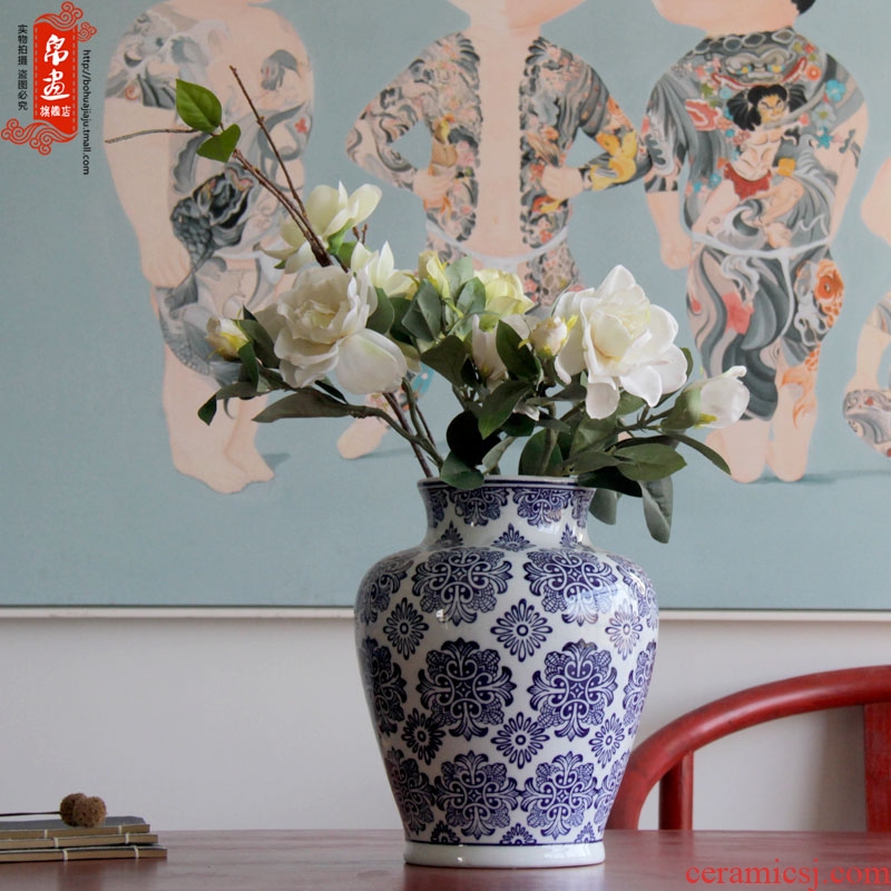 Blue and white porcelain of jingdezhen ceramics flower receptacle living room home decoration flower arranging home furnishing articles