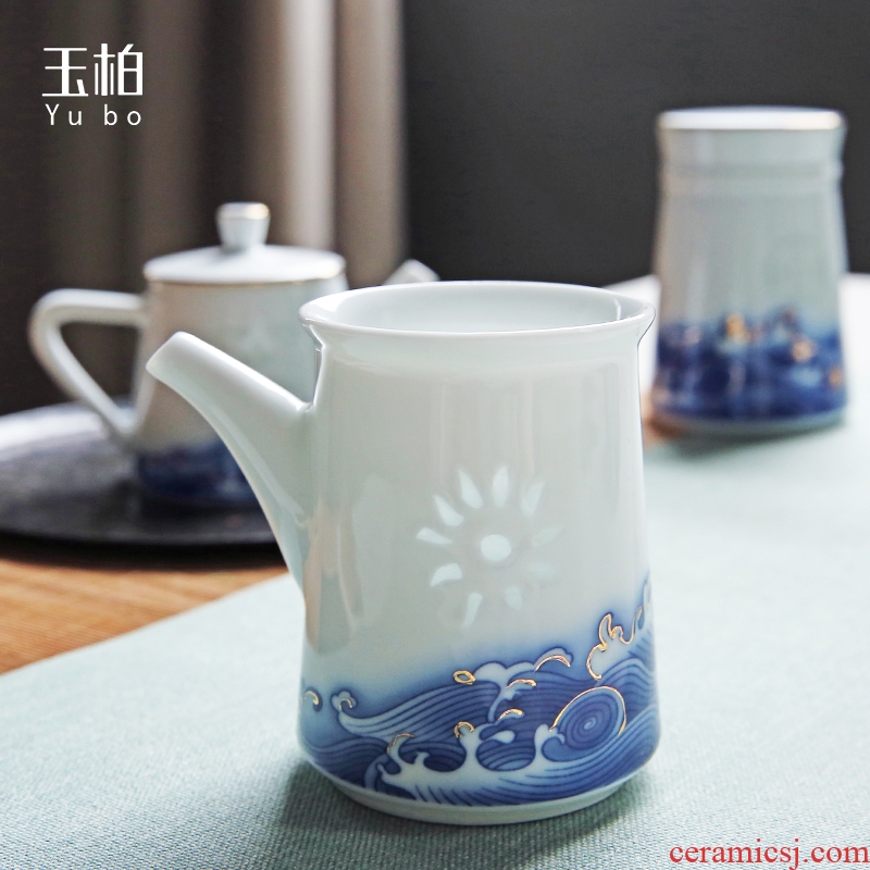 Jade cypress jingdezhen blue and white and exquisite porcelain white porcelain kung fu tea cups ceramic tea set Chinese office