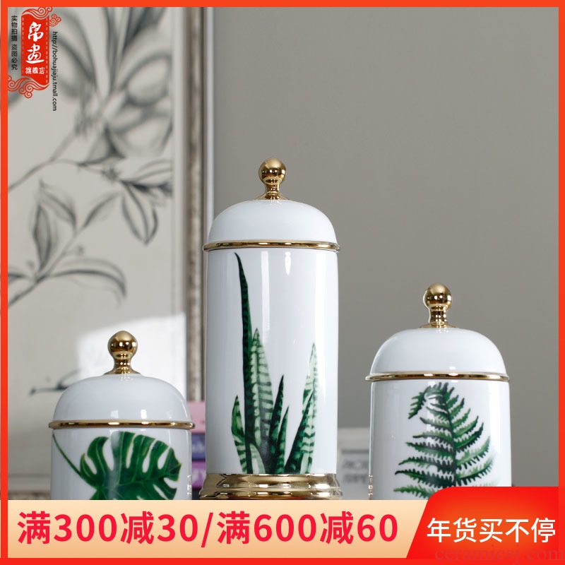 Jingdezhen ceramic vases, POTS furnishing articles sitting room between example leaves gold - plated flower arranging dried flower adornment storage tank