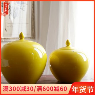 Jingdezhen ceramic tea pot storage tank is lemon yellow glazed POTS and heavily the receive a jar of Chinese style household decorative furnishing articles