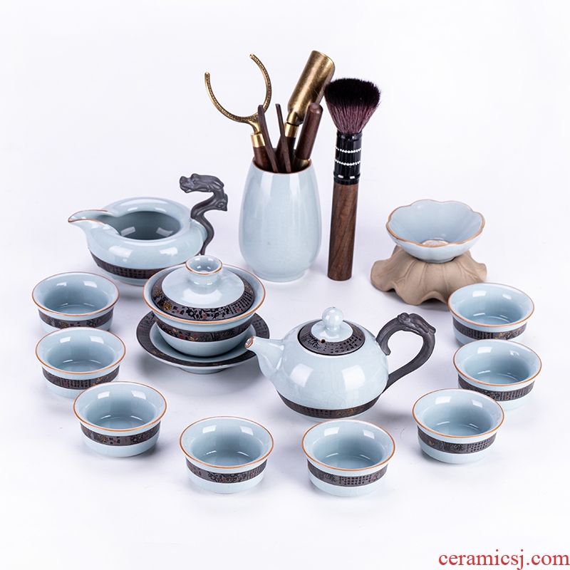 Elder brother up of a complete set of kung fu tea set suit household ceramics slicing the teapot tea tea cups to wash to GaiWanCha accessories