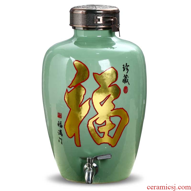 Jingdezhen ceramic jar home wine pot empty wine bottle with tap mercifully jars 10 jins 20 jins 30 pounds