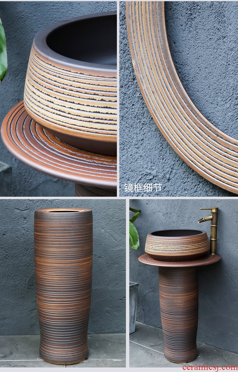 Ceramic basin of pillar type washbasin hand - carved brown stripes pillar of small family toilet floor for wash gargle