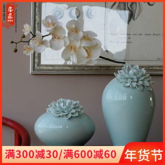 Jingdezhen ceramic checking shadow green dry flower vase living room furnishing articles creative flower implement decoration household flower receptacle