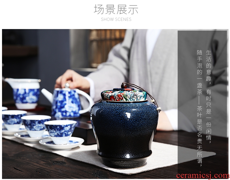 Auspicious edge temmoku caddy fixings ceramic seal storage tank, half jins of tea packaging gift box gifts home