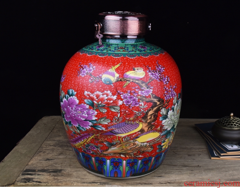 Jingdezhen ceramic jars home 10 jins hip archaize colored enamel mercifully it 20 jins of Chinese seal wine jar