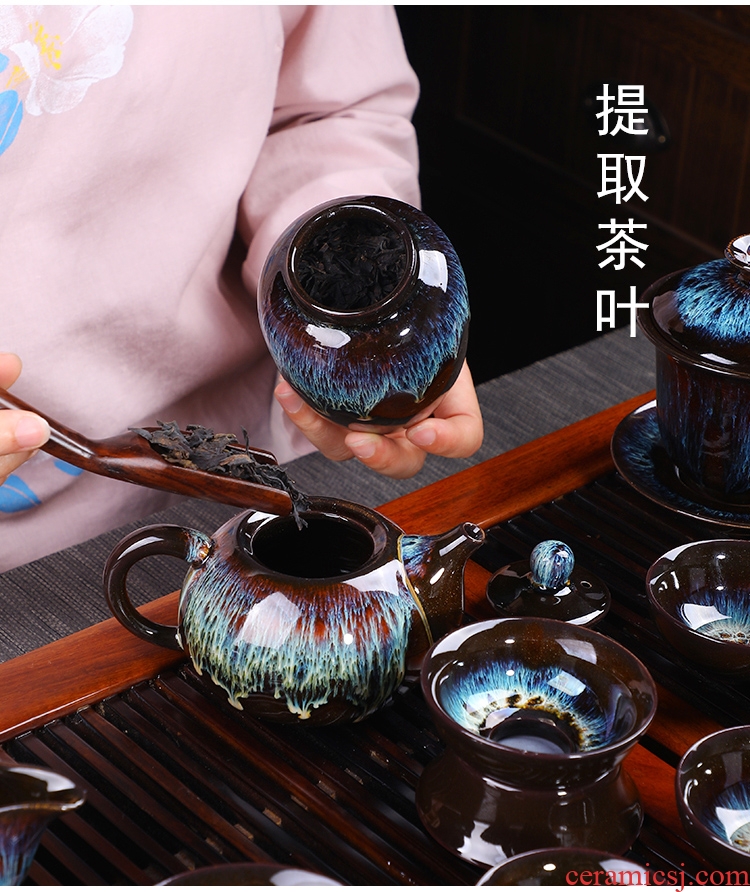 Jingdezhen built one brother variable temmoku glaze and exquisite porcelain masterpieces kung fu tea teapot teacup sea home outfit