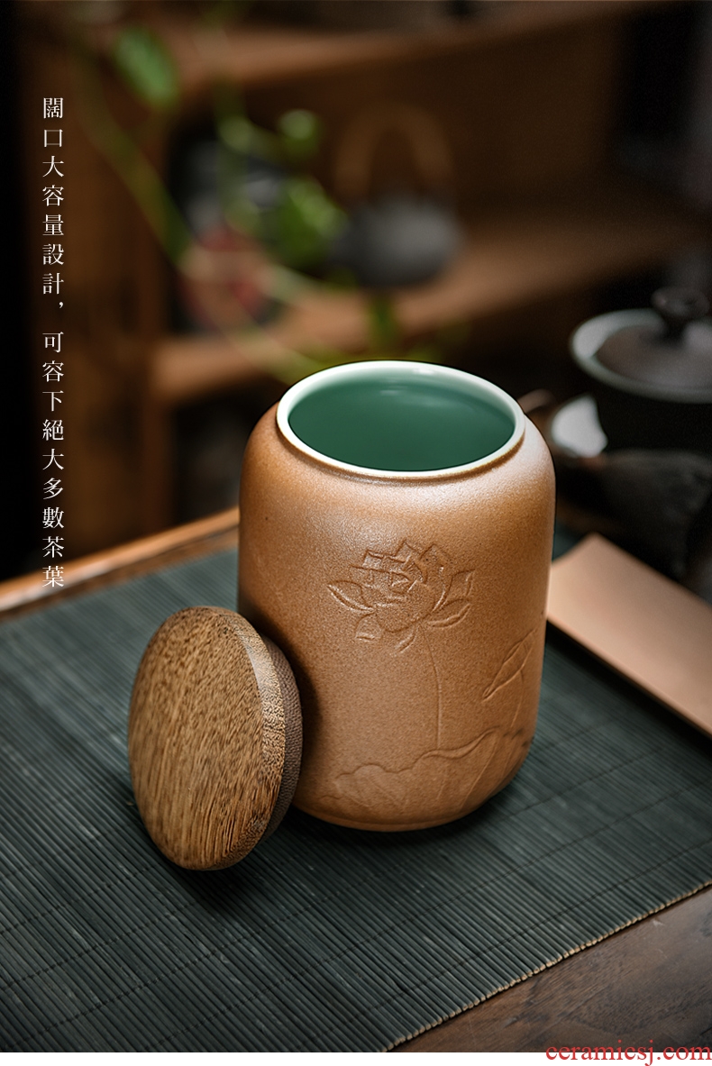 Longquan celadon porcelain tea caddy fixings warehouse a large wooden box cover seal pot dried fruit storage tank