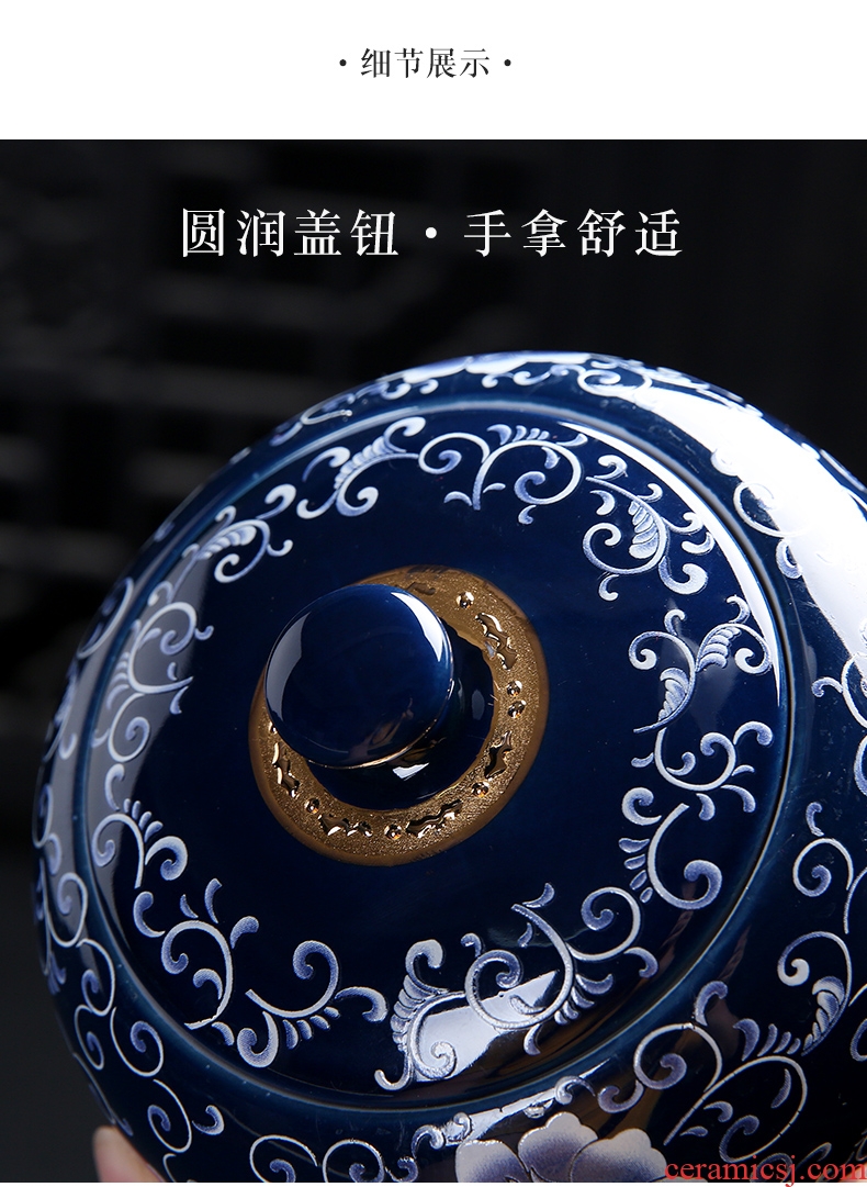 Auspicious yuan ji blue glaze ceramic tea pot half jins to storage sealed packaging tea tieguanyin tea
