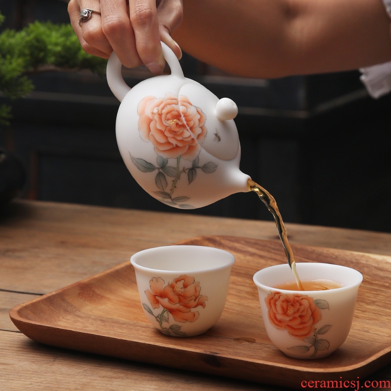 The Product porcelain sink ceramic teapot xi shi pot of pure manual hand - made white porcelain Chinese white teapot household new Chinese style tea set