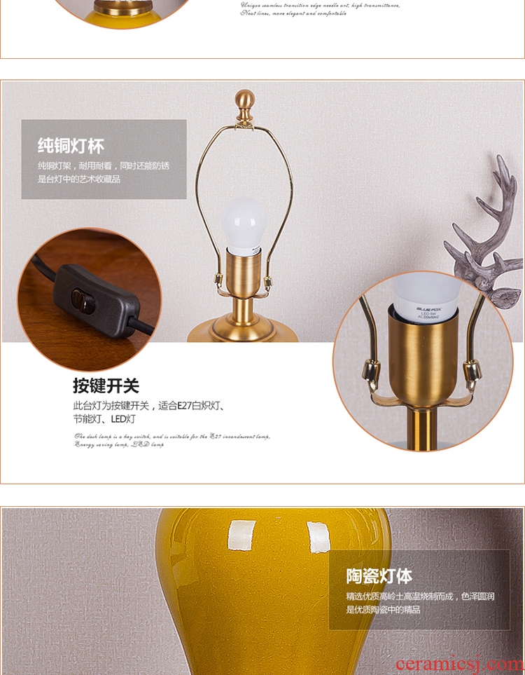 The New Chinese American full copper ceramic desk lamp, large hotel villa clubhouse bedroom the head of a bed the sitting room porch chandeliers