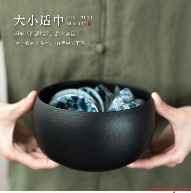 Tao fan stoneware large household tea wash water jar retro contracted zen Japanese kung fu tea set to build water writing brush washer
