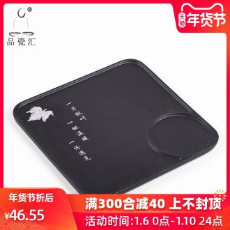 The Product porcelain sink dry terms square black pottery kung fu tea tray zen tea service office portable coarse ceramic tea tray