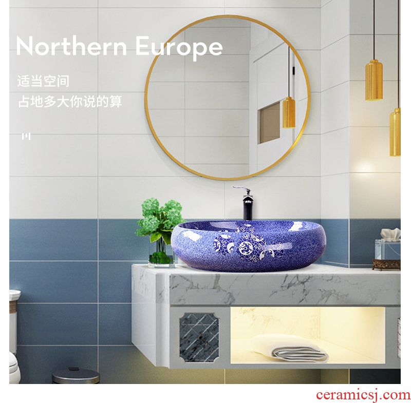 Basin of Chinese style restoring ancient ways blue - and - white ceramics on the sink oval 60 cm hotel toilet Basin large Basin