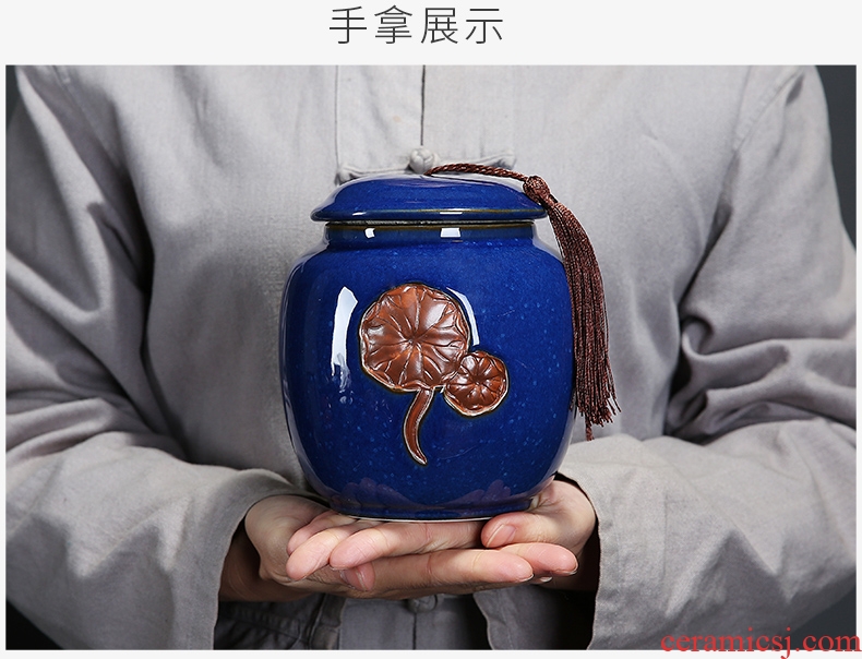 Auspicious margin thick clay ceramic tea caddy fixings seal pot moistureproof household large black tea hidden save POTS
