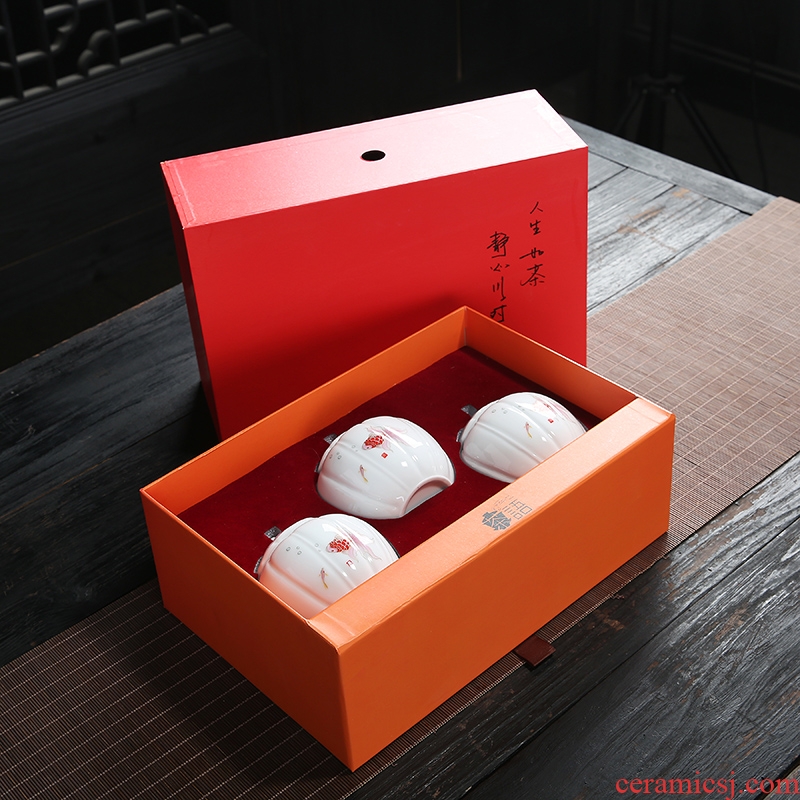 Auspicious yuan blue and white caddy fixings ceramic packing gift box general puer tea in the small seal pot double pot of tea boxes