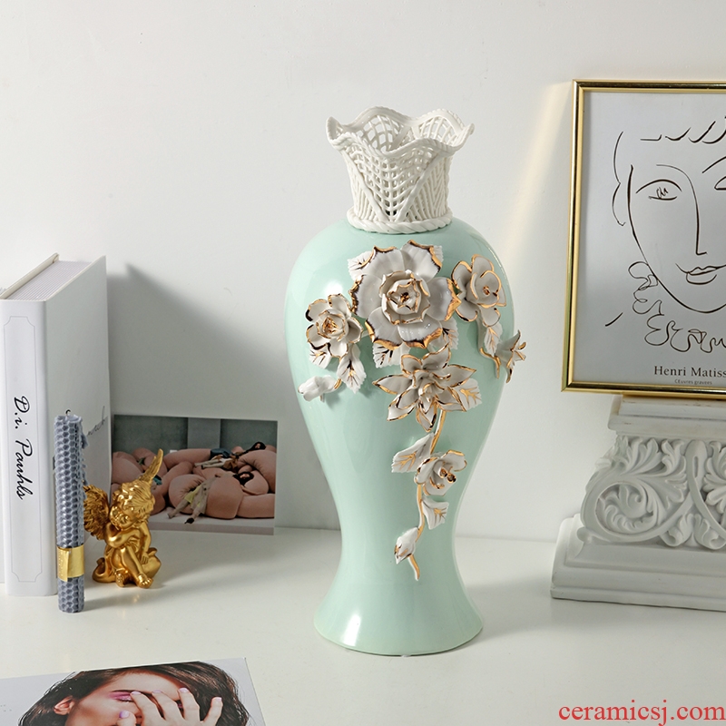 European - style key-2 luxury blue see colour rose vase furnishing articles jingdezhen ceramic creative home sitting room flower arranging flowers