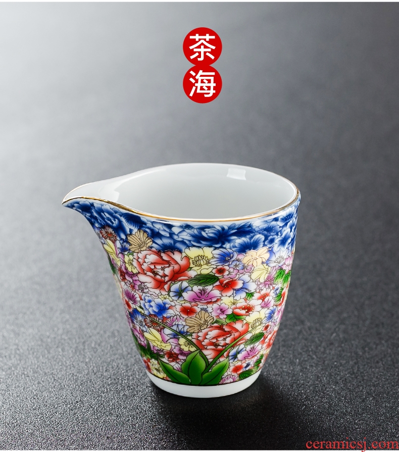 Qin Yi colored enamel kung fu tea set household contracted a gift of a complete set of ceramic teapot teacup tureen gift boxes