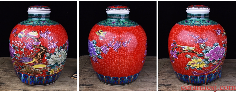 Jingdezhen ceramic jars home 10 jins hip archaize colored enamel mercifully it 20 jins of Chinese seal wine jar