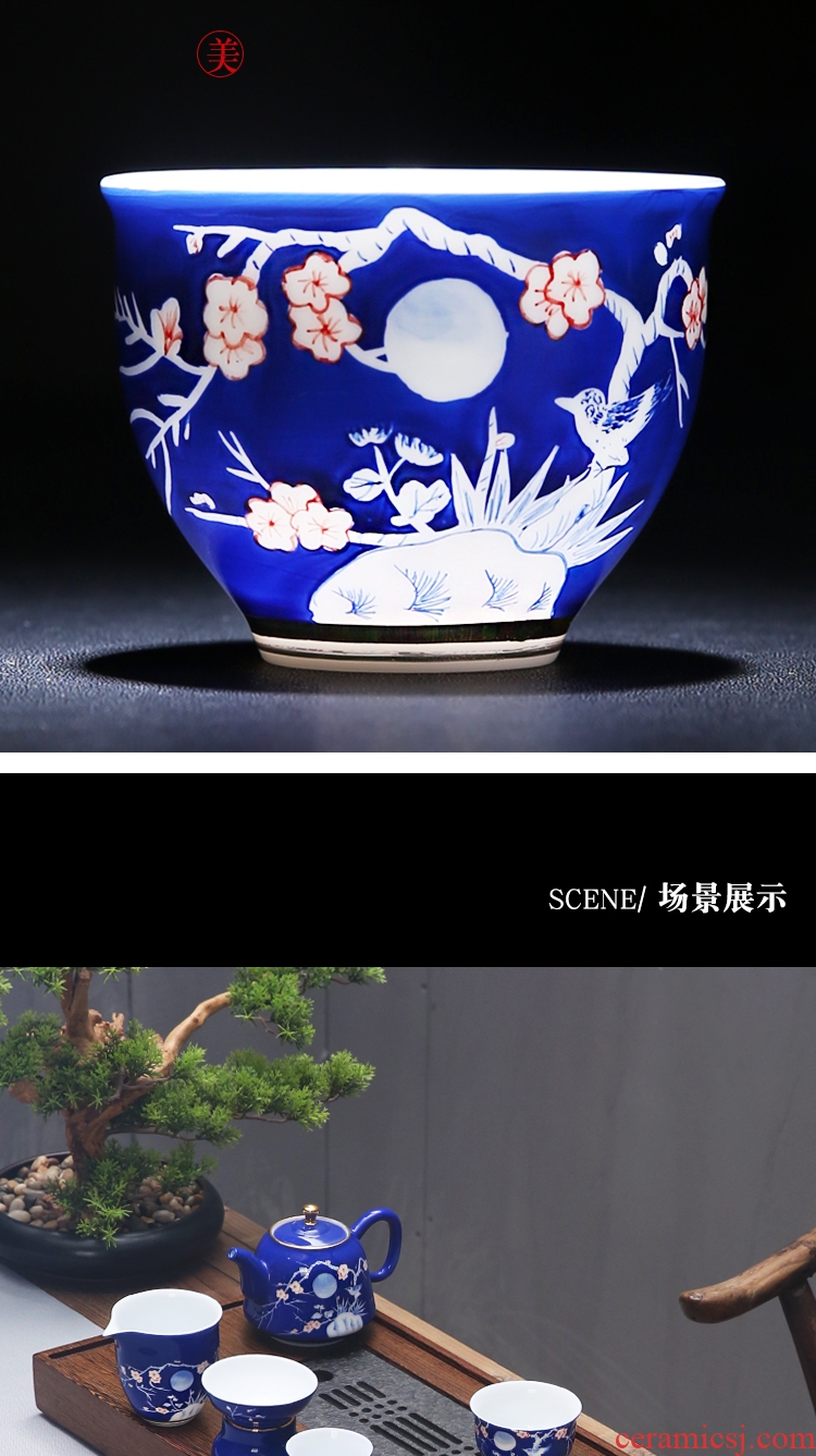 The Product set of porcelain sink only three tureen the teapot teacup kung fu tea set a complete set of blue and white porcelain ji blue glaze