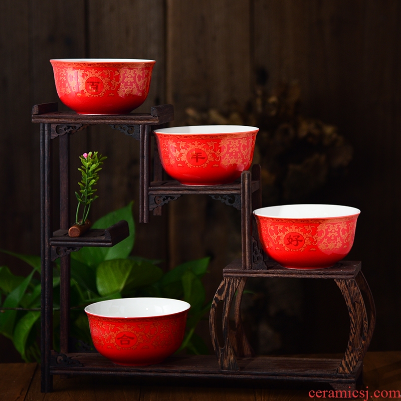 Chinese style wedding to bowl and cup or bowl tableware suit to Mary question red ceramic bowl wedding festival gifts