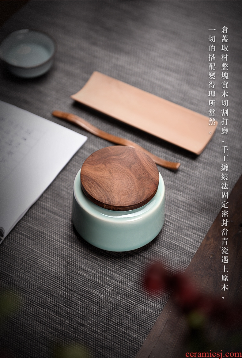 Longquan celadon checking ceramic tea pot wooden cover POTS from the warehouse inventory contracted the receive Japanese storage tank