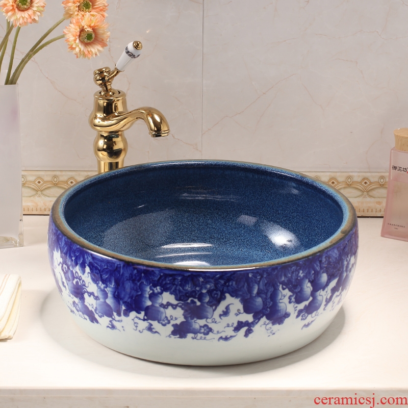 Restoring ancient ways is blue and white porcelain sink basin ceramic art basin on the new Chinese style sheet plate round washer on stage