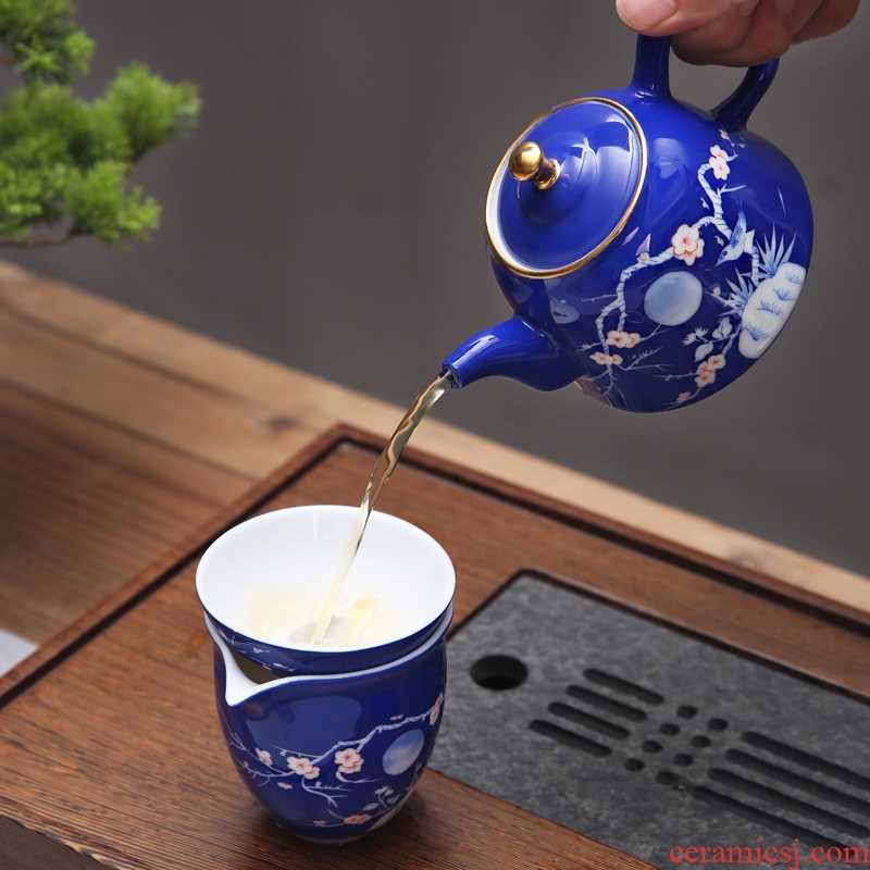 The Product under glaze color blue and white porcelain remit blue teapot pure manual hand - made home portable teapot ceramic kung fu tea set