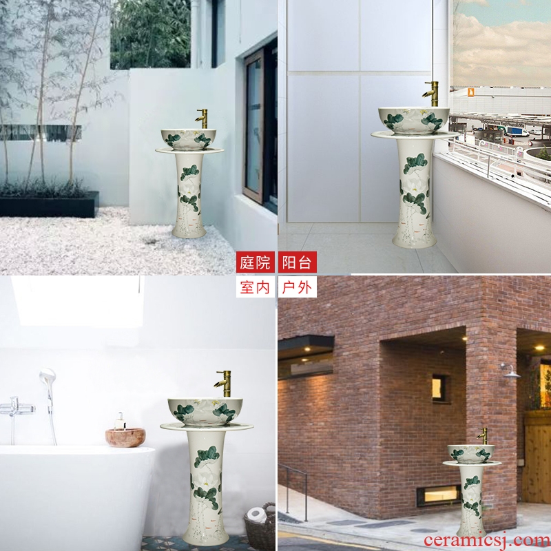 Chinese style column type lavatory floor ceramic lavabo hotel is suing garden pond retro white lotus