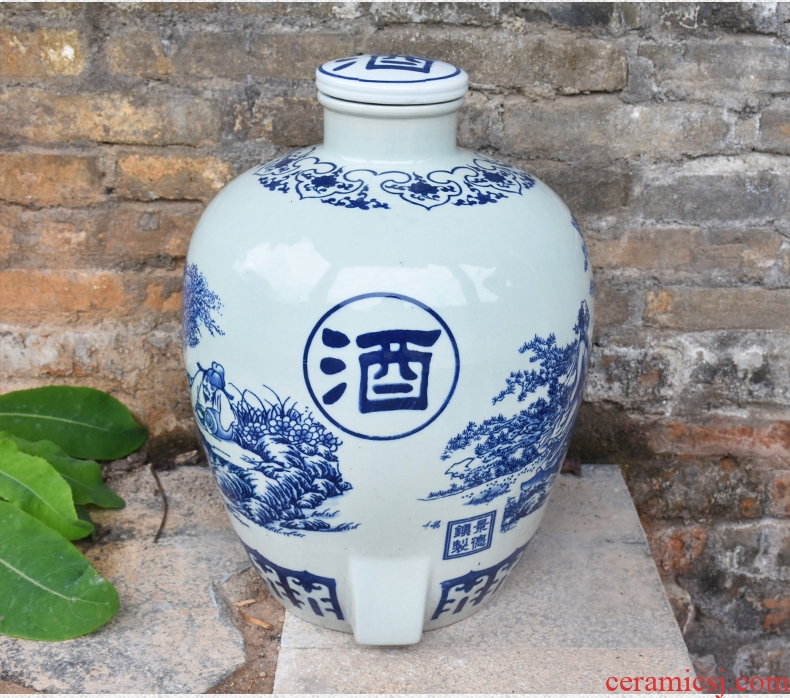 Jingdezhen blue and white wine VAT archaize ceramic jars seal 10 jins home outfit jar 50 pounds empty beer as cans