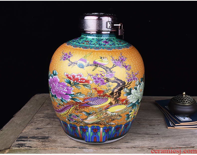 Jingdezhen ceramic jars home 10 jins hip archaize colored enamel mercifully it 20 jins of Chinese seal wine jar