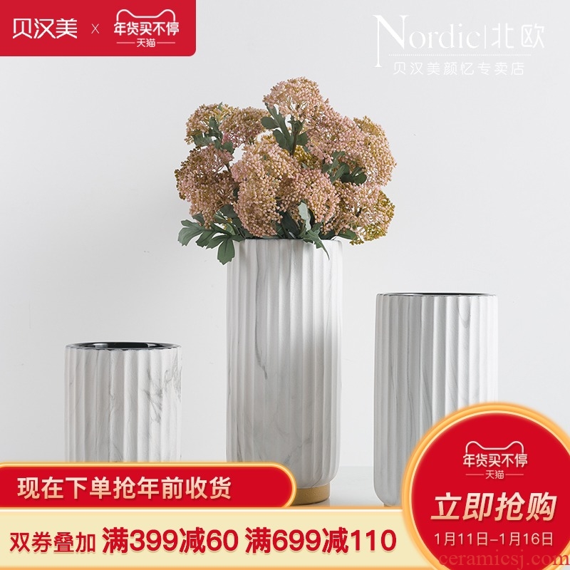 Nordic light wind modern marble vase key-2 luxury ceramic flower implement example room sitting room porch decoration dry flower arranging flowers