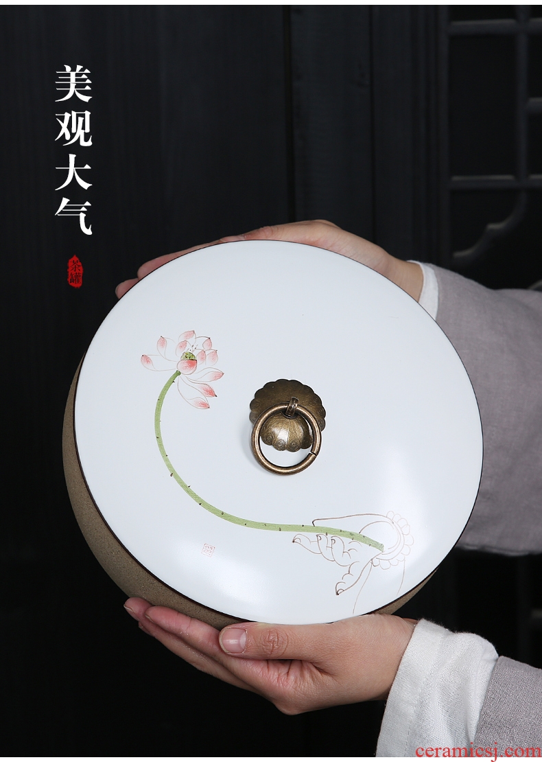 Auspicious edge hand - made ceramic tea pot coarse pottery large pu 'er tea packaging tapes cover up tea storage tank washing