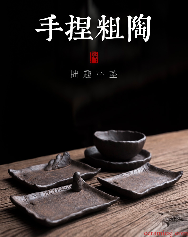 Tao fan creative checking coarse pottery cup mat zen ceramic teacup pad insulation saucer kung fu tea tea accessories