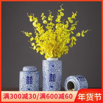 Ceramic furnishing articles storage jar with cover large happy character of blue and white porcelain altar home decoration is the sitting room TV ark, adornment