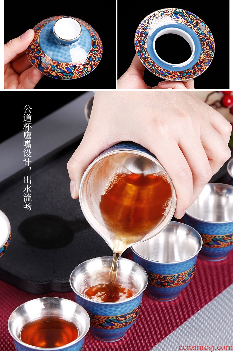 Coppering. As silver cup teapot household kung fu tea set ceramic cup sitting room office 6 Chinese style restoring ancient ways