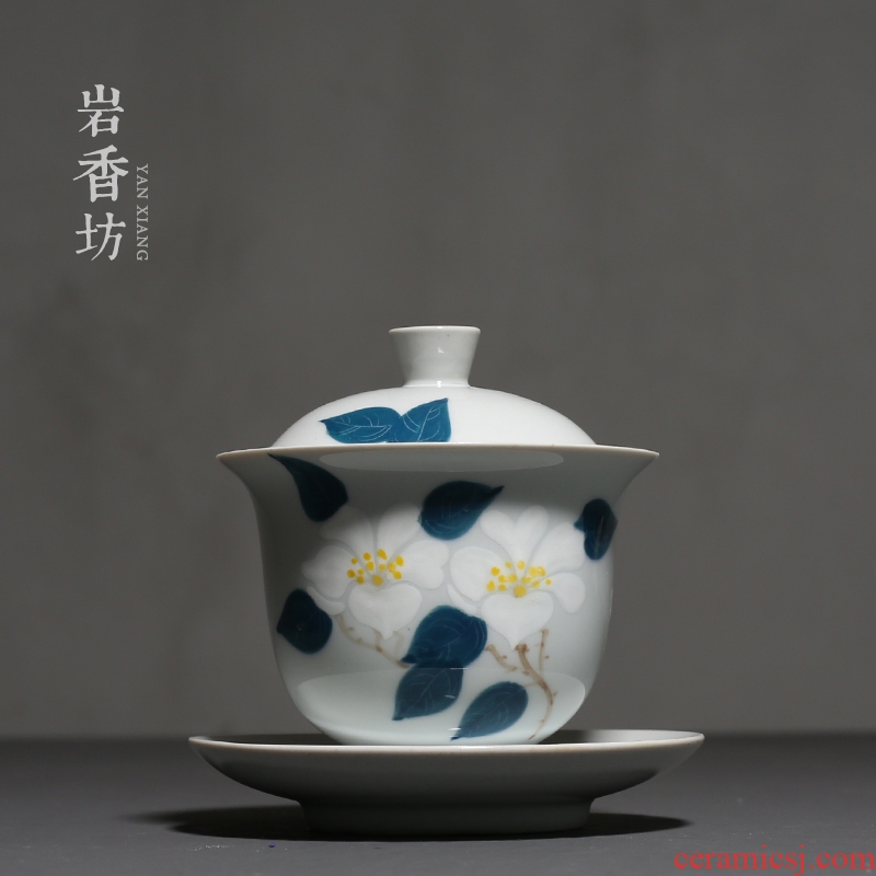 YanXiang fang hand - made camellia contracted only three tureen ceramic worship bowl tea bowl