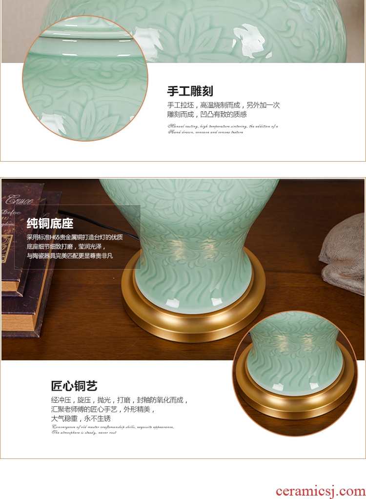 New Chinese style of jingdezhen hand - carved ceramic desk lamp large sitting room decoration to the hotel villa clubhouse of bedroom the head of a bed